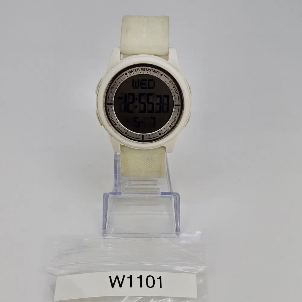 44MM‎ Men's Digital Watch White Case Cream Plastic Bands New Battery